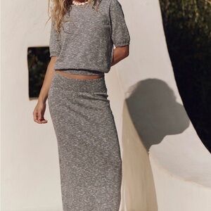Free People Gray Marled Knit Top and Skirt Set